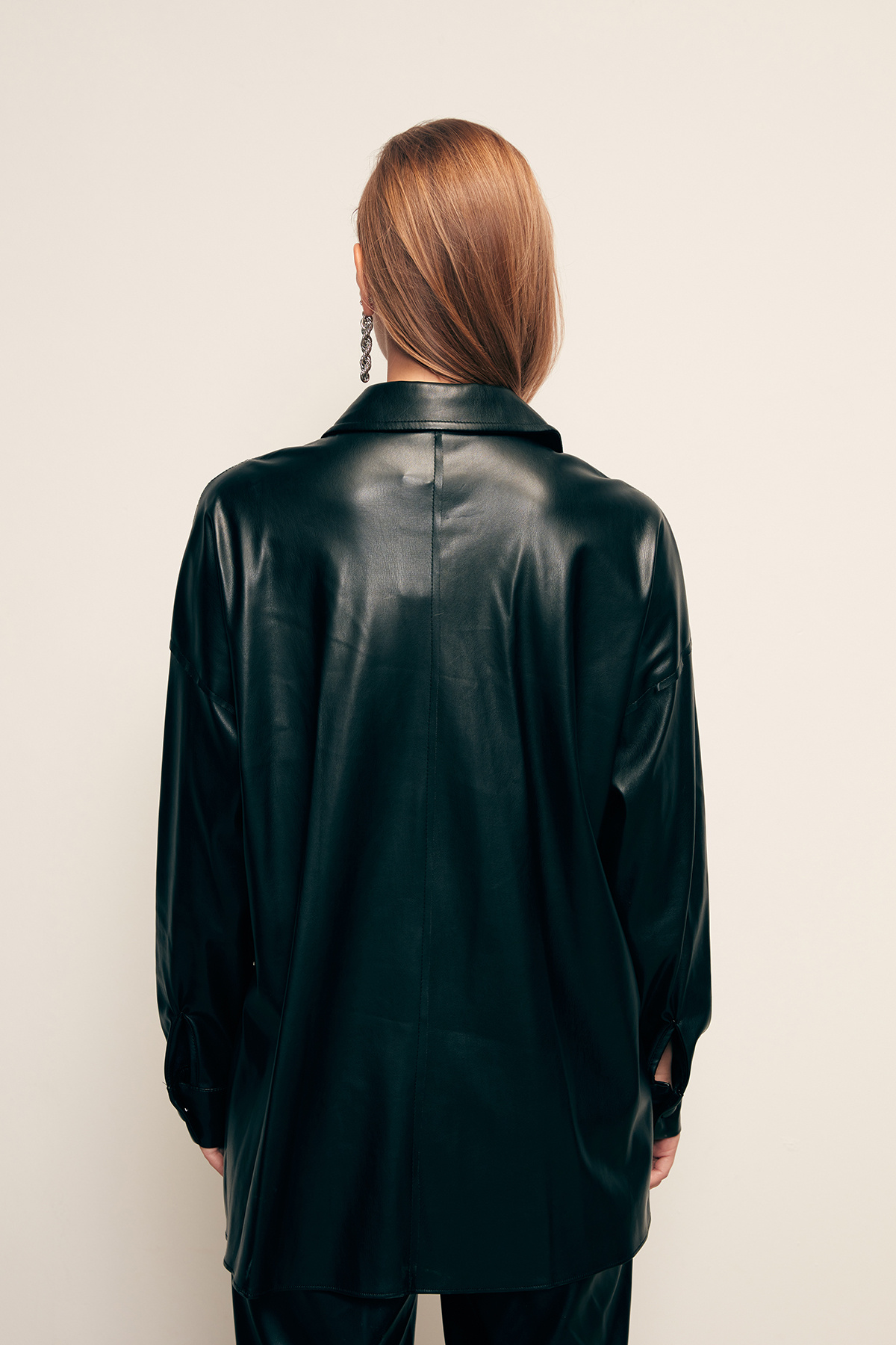 Loose Leather Shirt With Pocket - BLACK