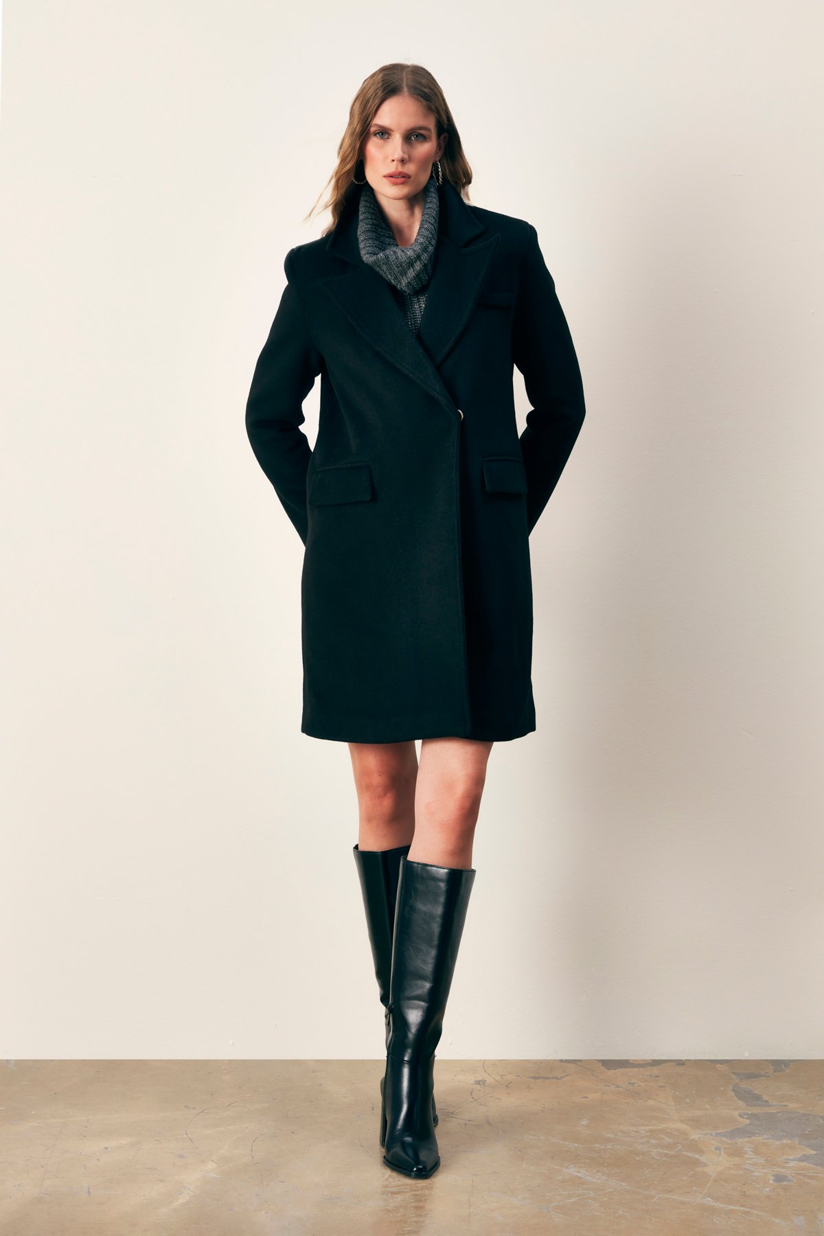 Pocketed Cachet Coat - BLACK