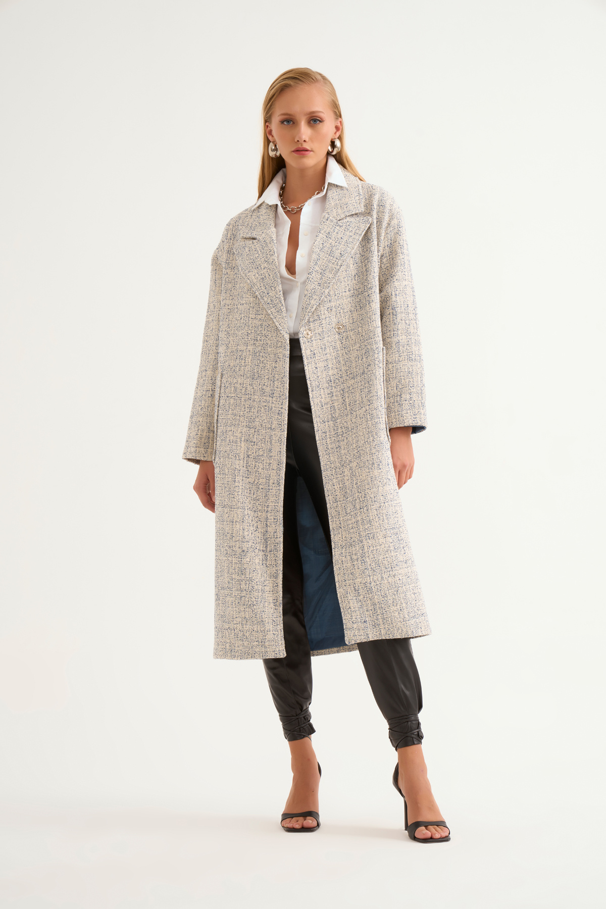 Cepli kırçıllı oversize kaban - İNDİGO