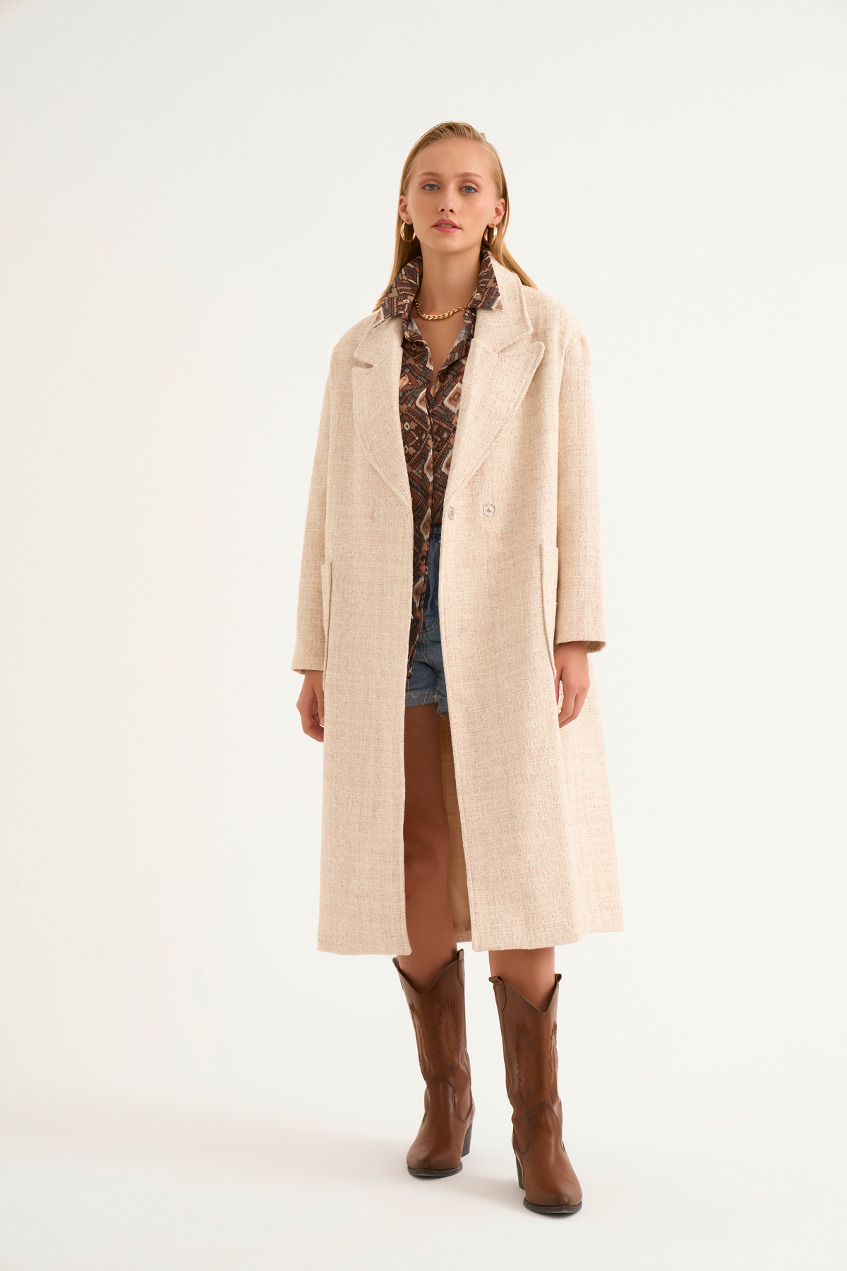 Cepli kırçıllı oversize kaban - PUDRA