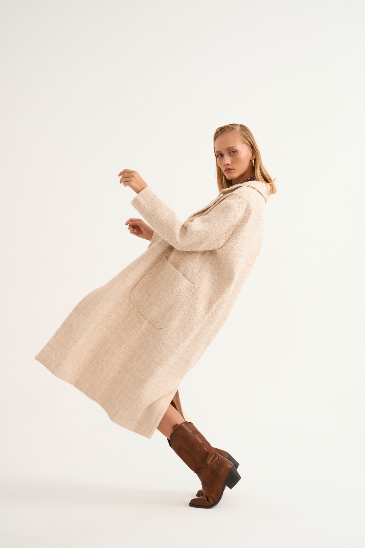 Cepli kırçıllı oversize kaban - PUDRA