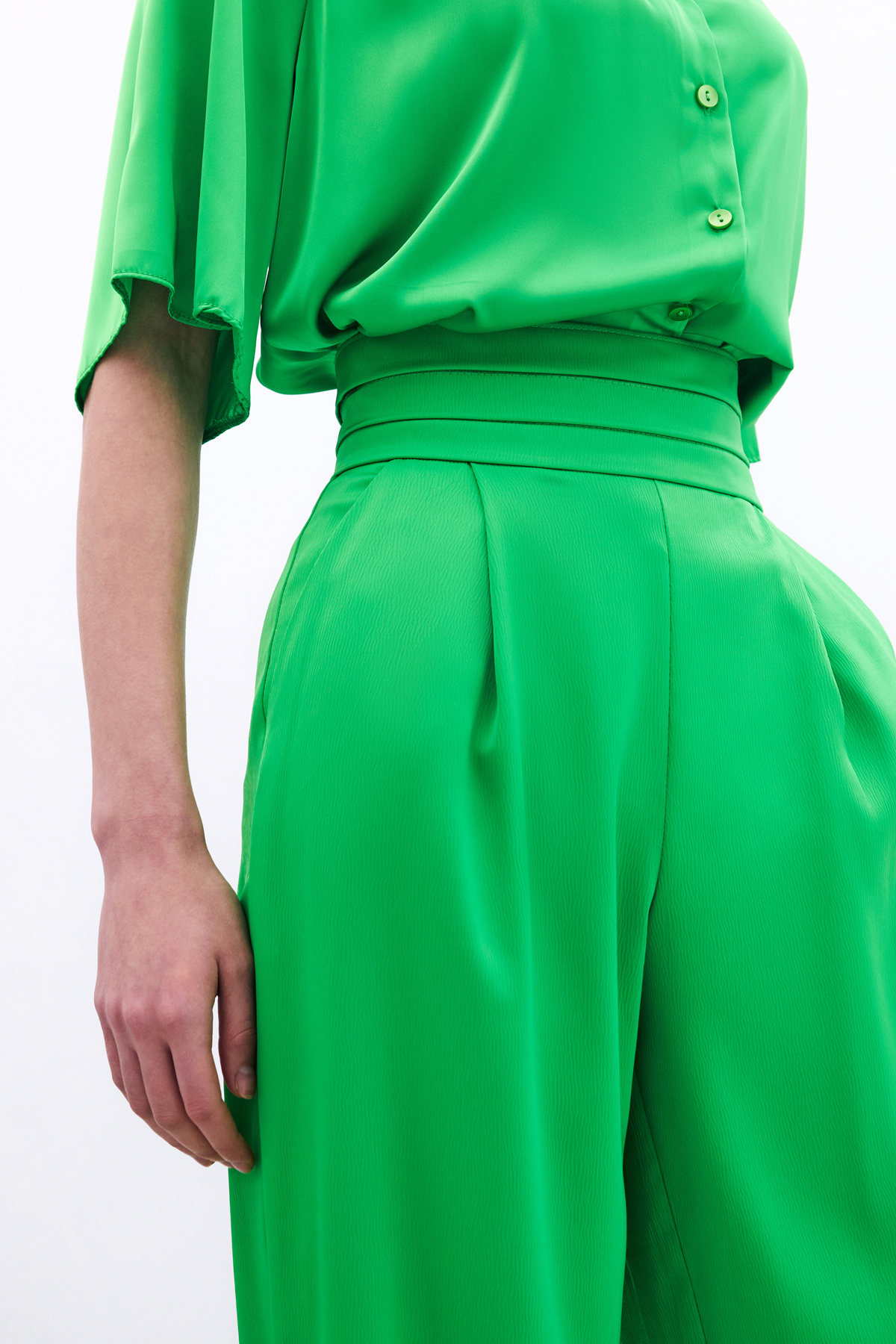 Cepli Salaş Saten Pantolon - Açık Yeşil