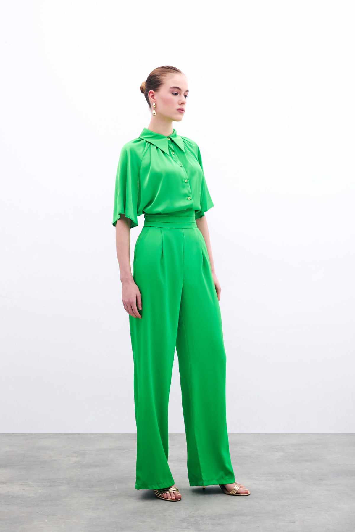 Cepli Salaş Saten Pantolon - Açık Yeşil
