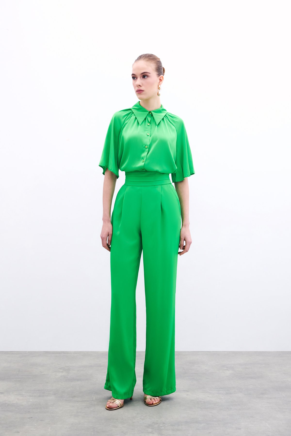 Cepli Salaş Saten Pantolon - Açık Yeşil