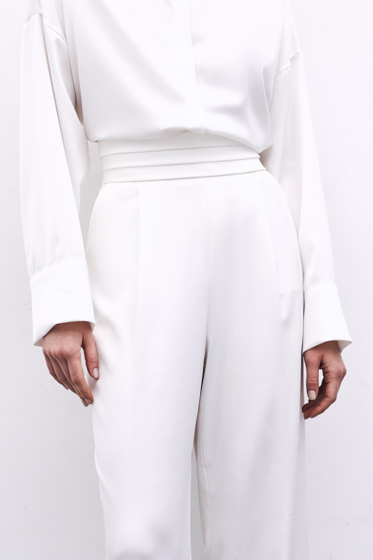 Cepli Salaş Saten Pantolon - Ekru