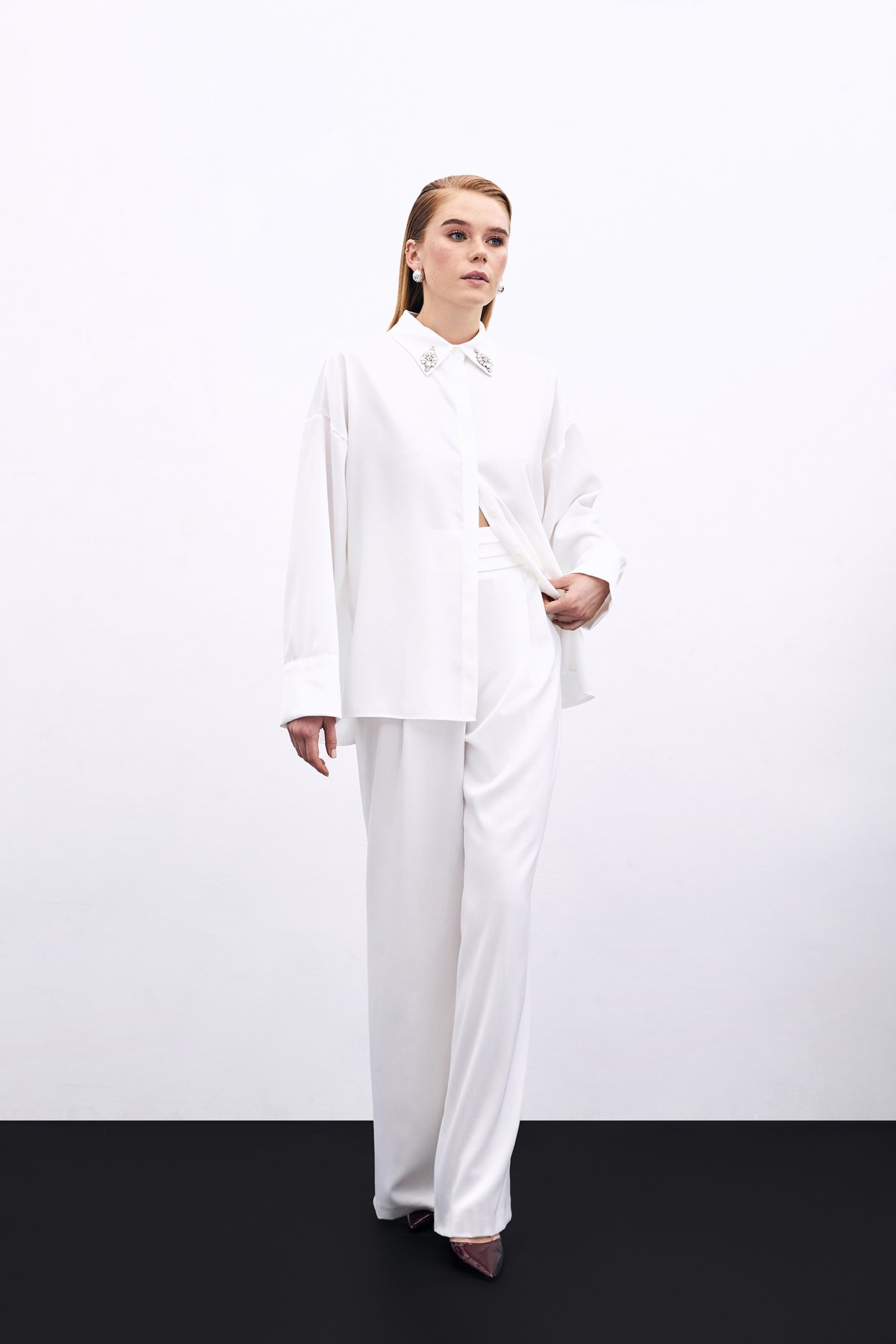 Cepli Salaş Saten Pantolon - Ekru