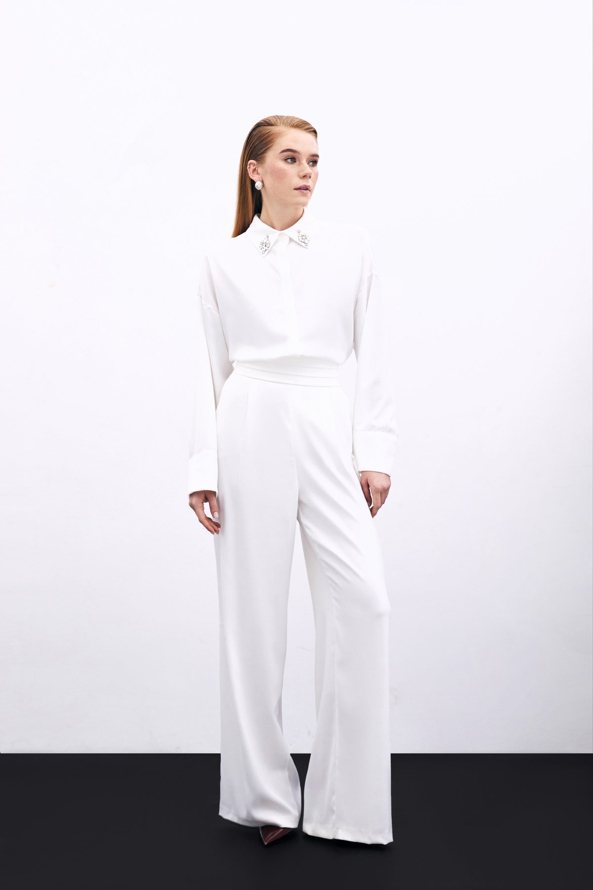 Cepli Salaş Saten Pantolon - Ekru