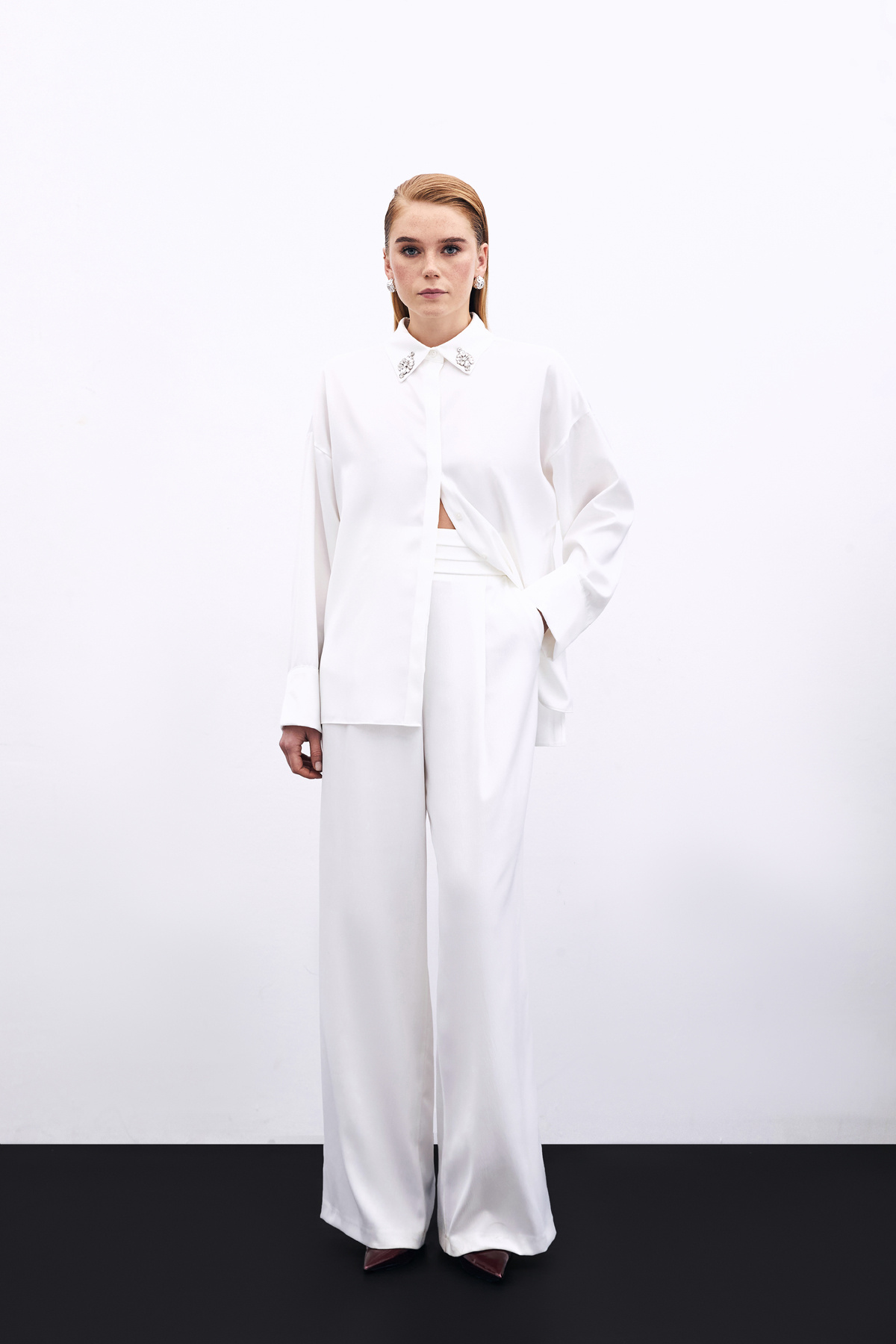 Cepli Salaş Saten Pantolon - Ekru