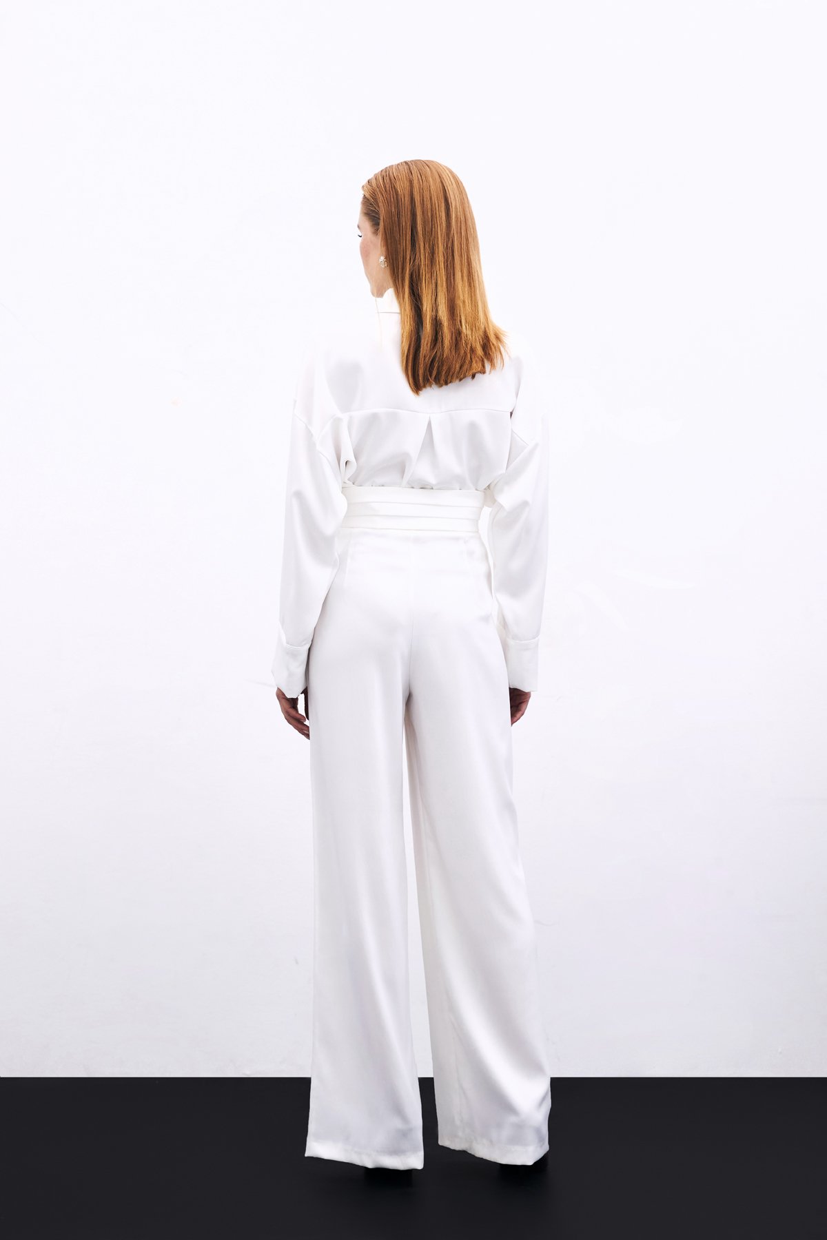 Cepli Salaş Saten Pantolon - Ekru