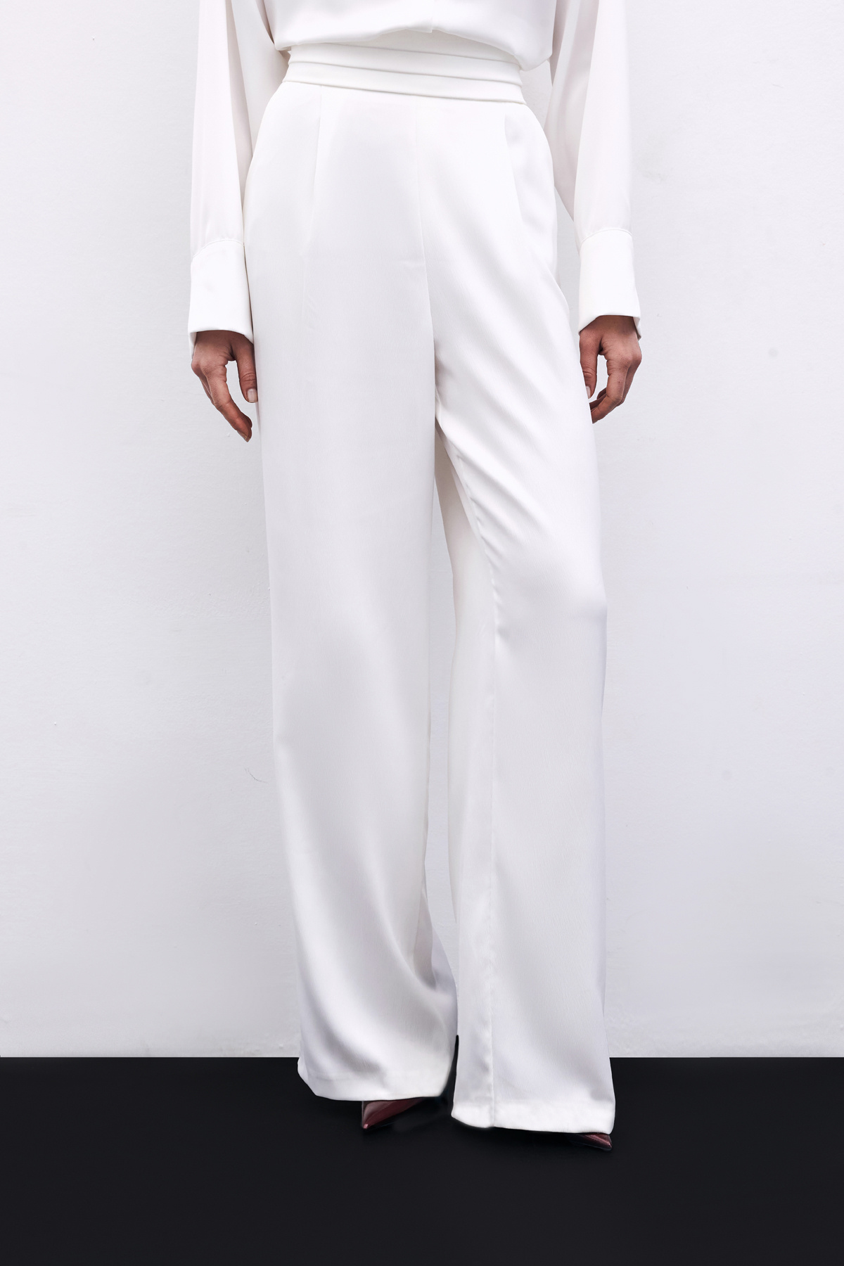 Cepli Salaş Saten Pantolon - Ekru