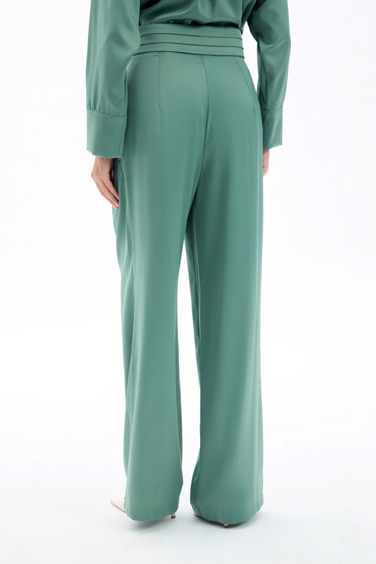 Pocketed Loose Satin Trousers - Kkhakı