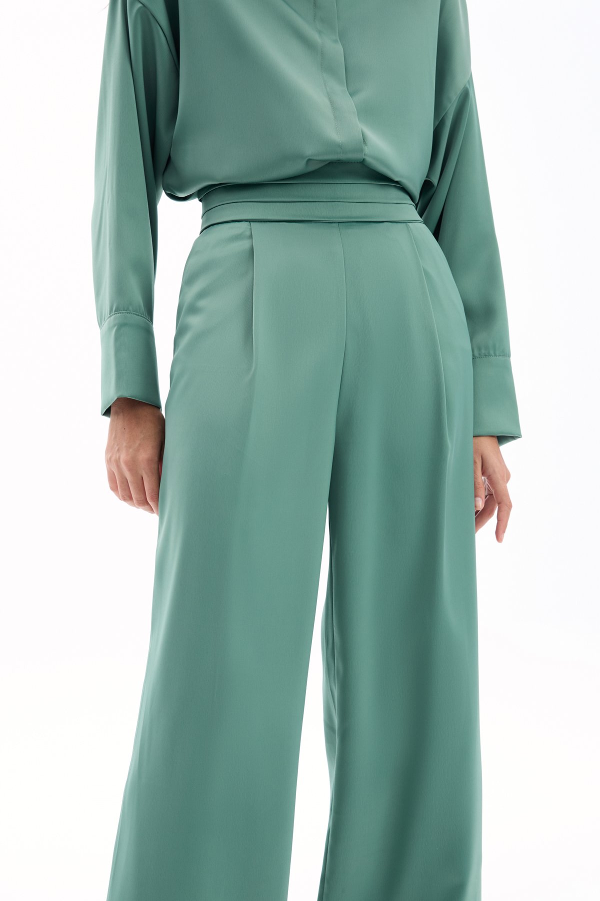 Pocketed Loose Satin Trousers - Kkhakı