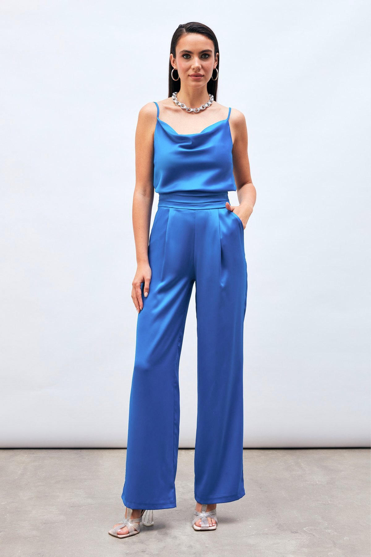 Cepli Salaş Saten Pantolon - İndigo
