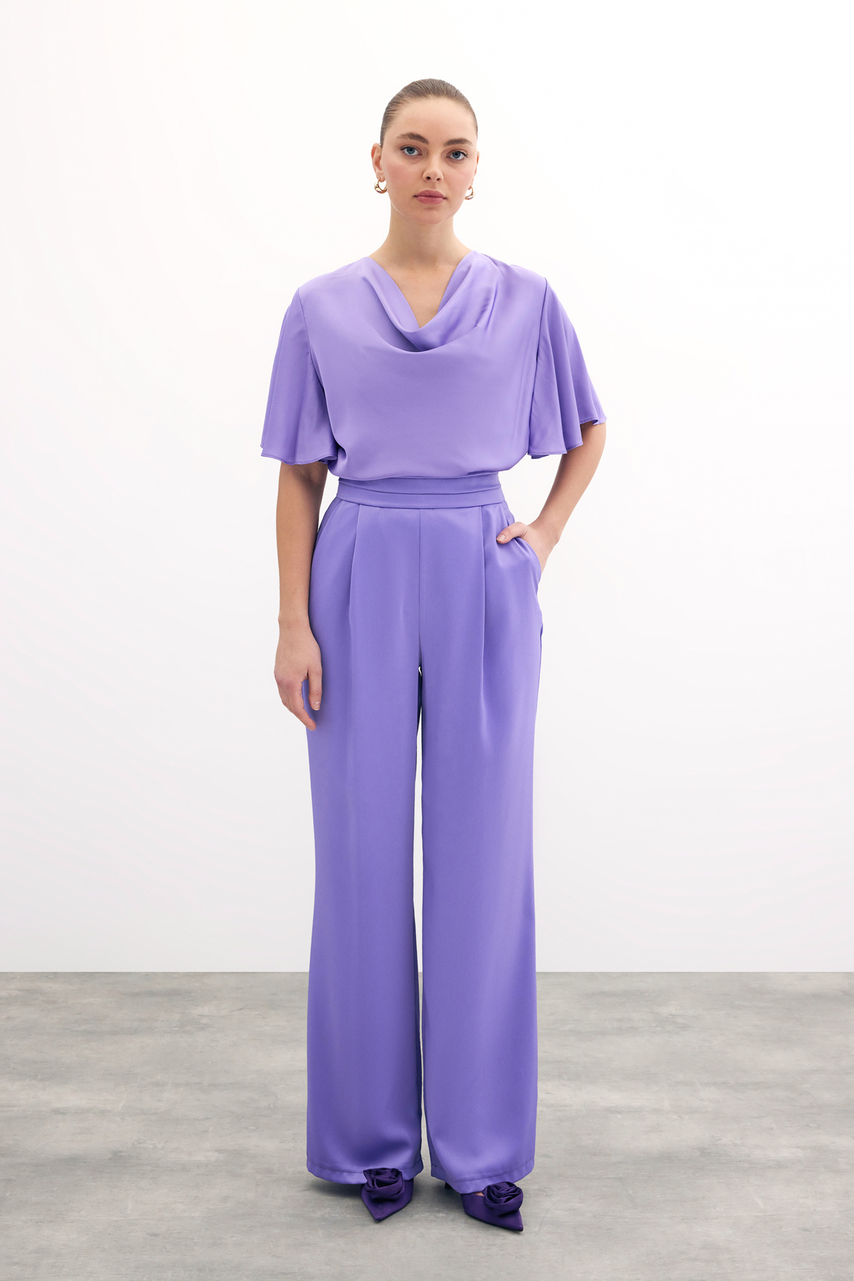 Cepli Salaş Saten Pantolon - Mor