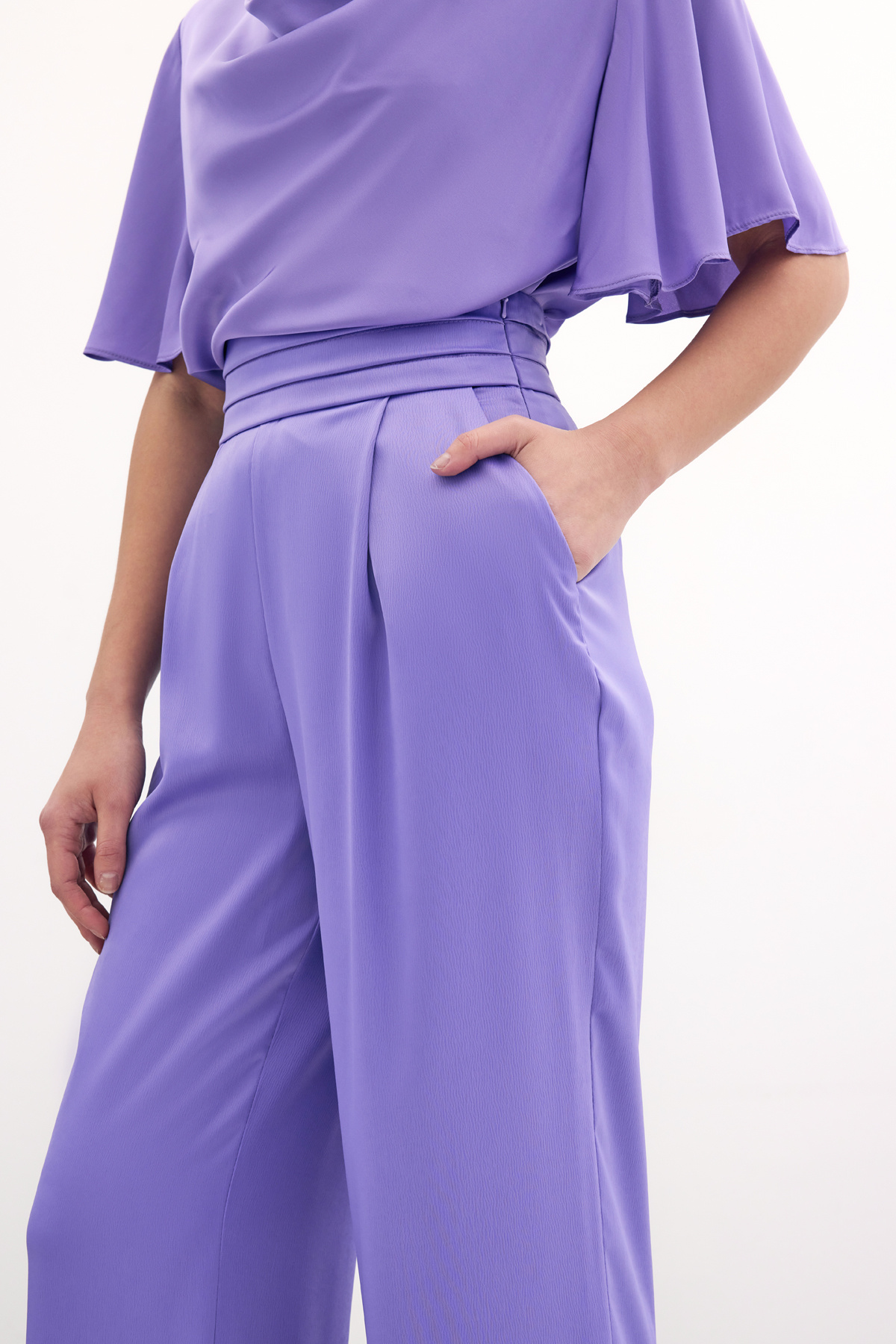 Cepli Salaş Saten Pantolon - Mor