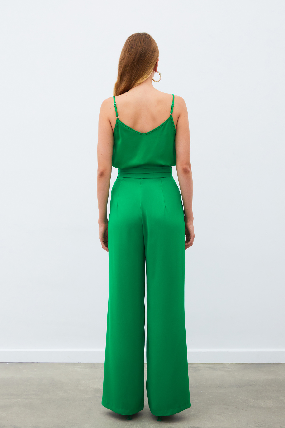 Cepli Salaş Saten Pantolon - Yeşil