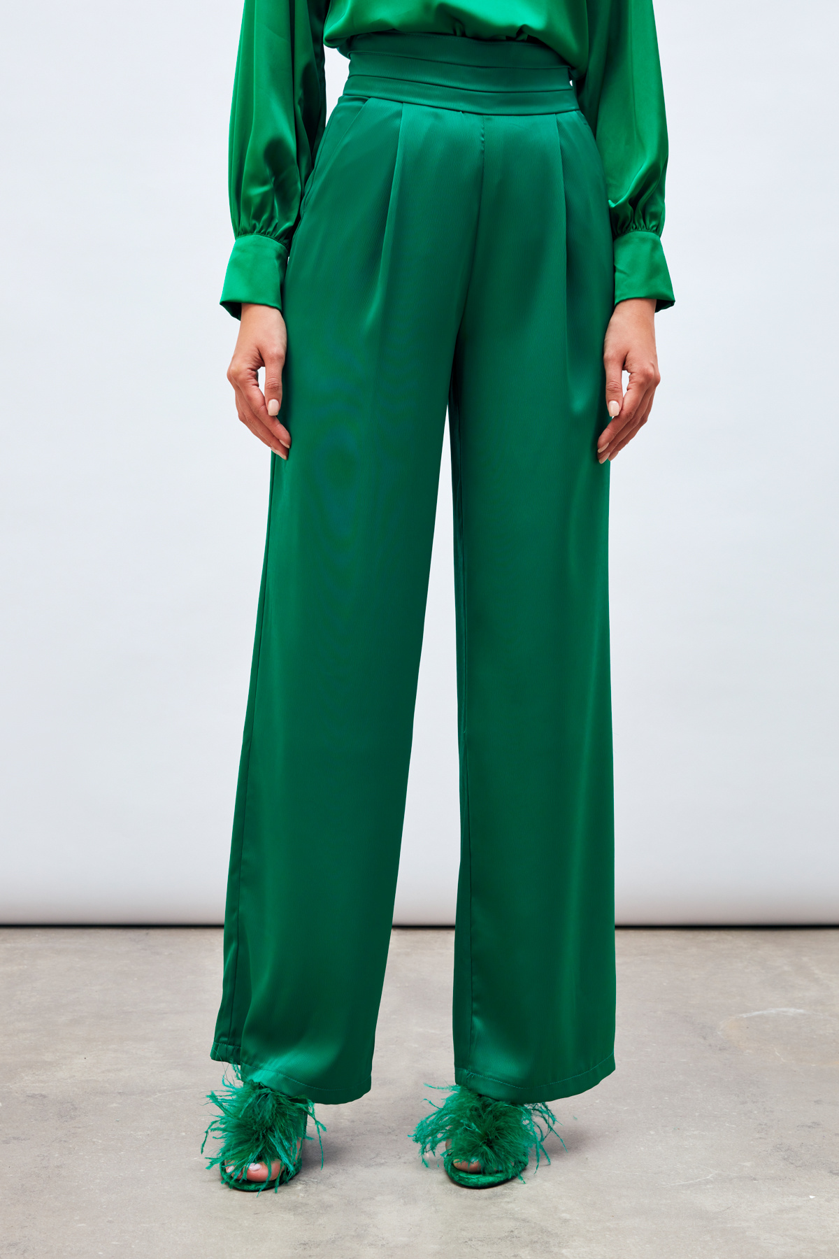 Cepli Salaş Saten Pantolon - ZÜMRÜT