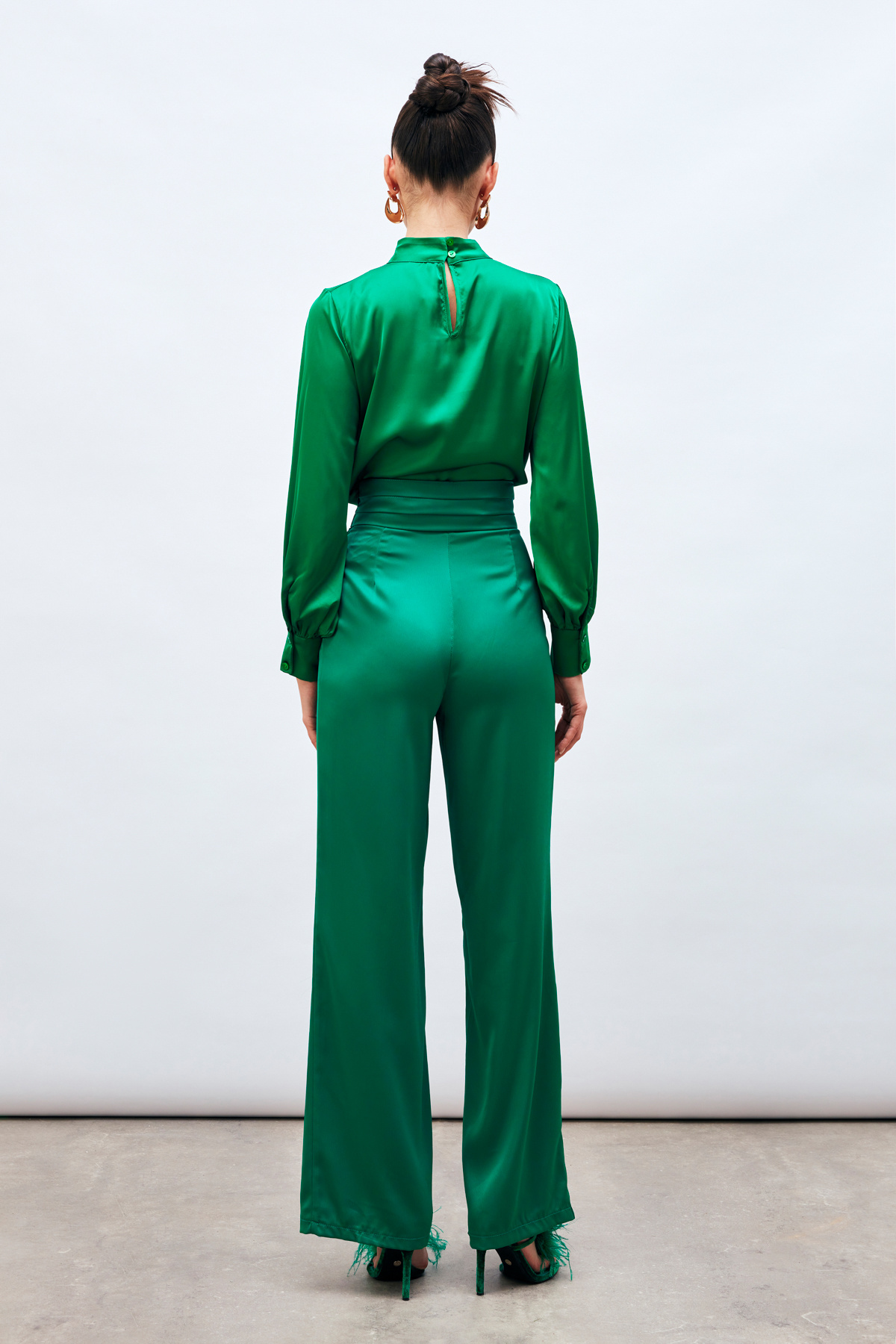 Cepli Salaş Saten Pantolon - ZÜMRÜT