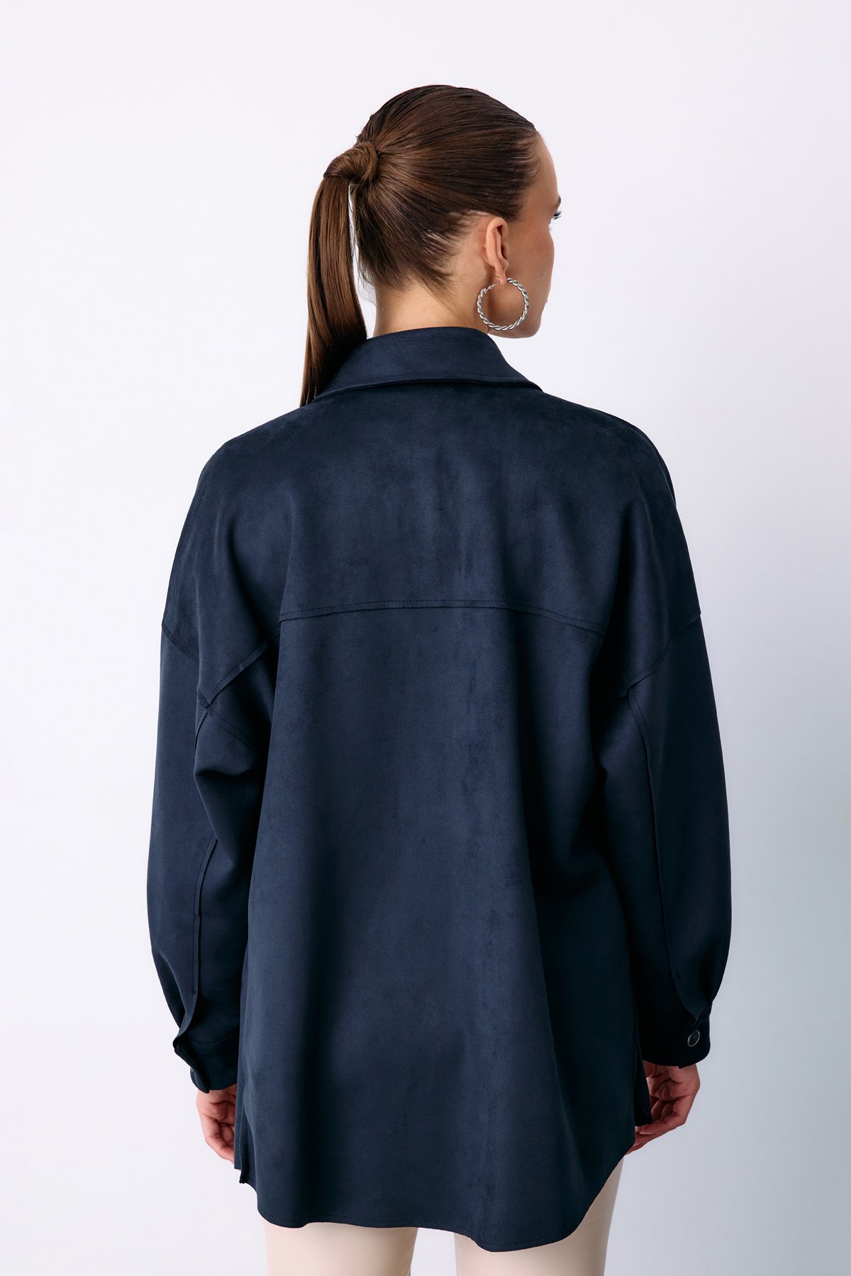 Casual Suede Jacket Shirt with Pockets - BLUE