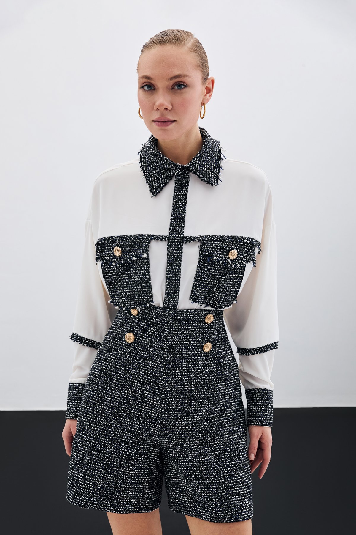 Tweed Shirt with Pockets - Sax blue