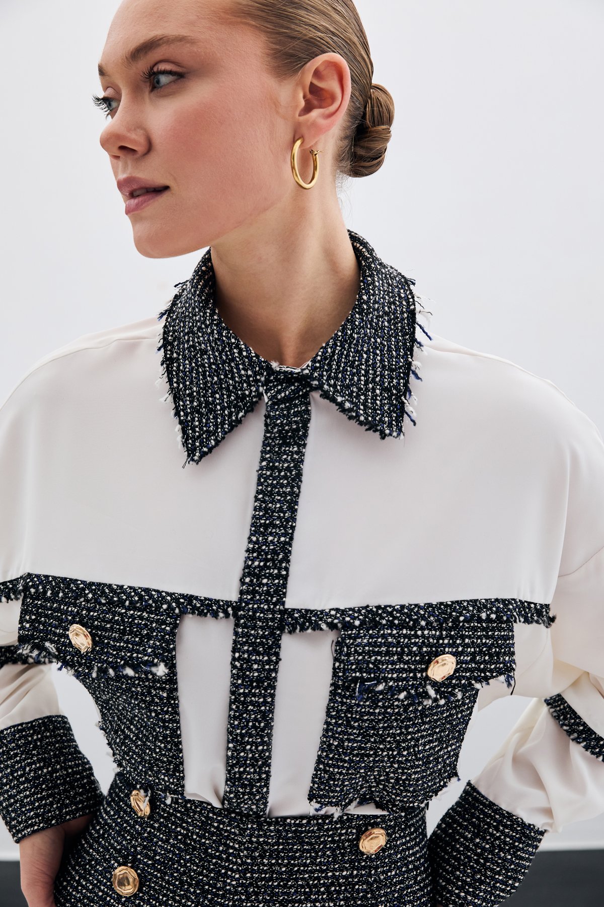 Tweed Shirt with Pockets - Sax blue