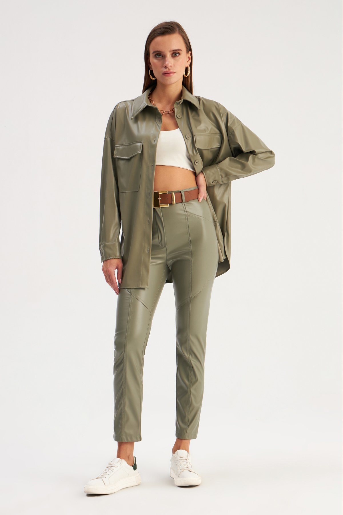 Cepli Uzun Deri Gömlek - ÇAĞLA YEŞİLİ