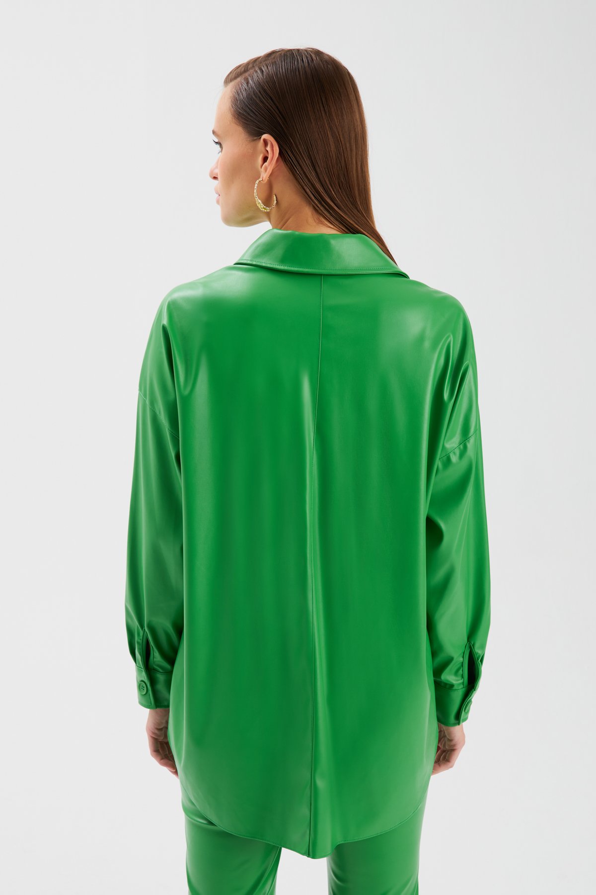 Cepli Uzun Deri Gömlek - YEŞİL