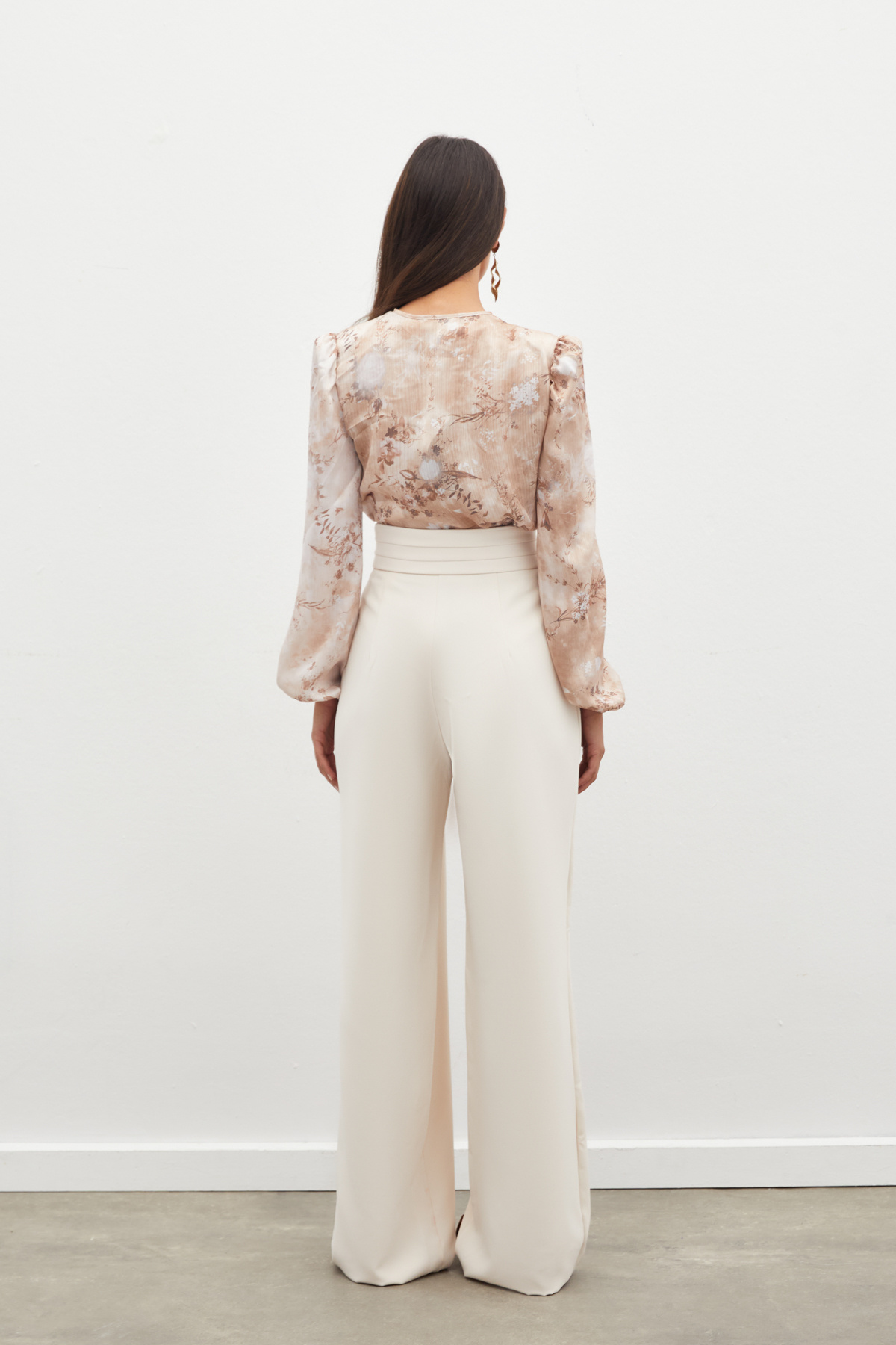 Çiçek Desenli Bodysuit Bluz - CAMEL