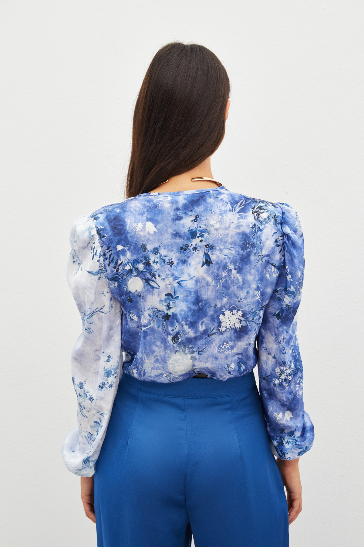 Çiçek Desenli Bodysuit Bluz - İNDİGO