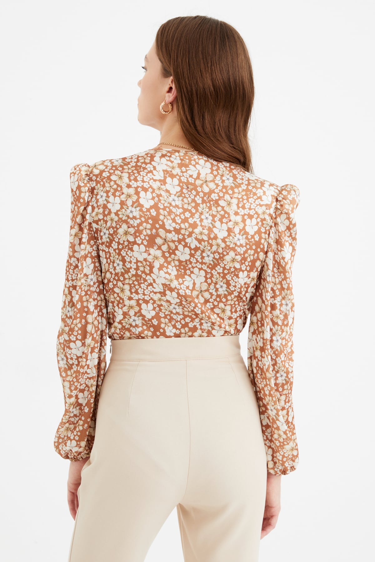 Çiçek desenli bodysuit - KAHVE