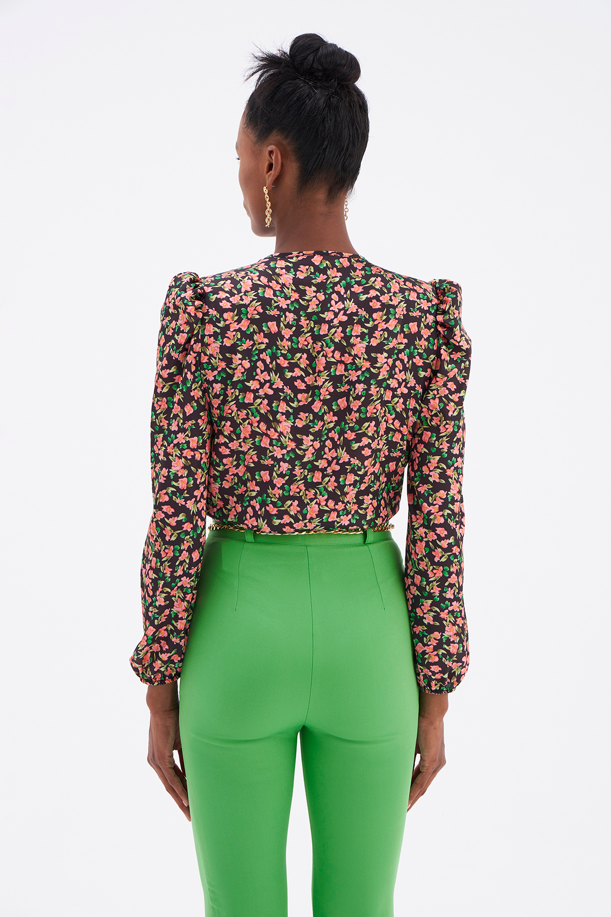Çiçek Desenli Bodysuit - SİYAH
