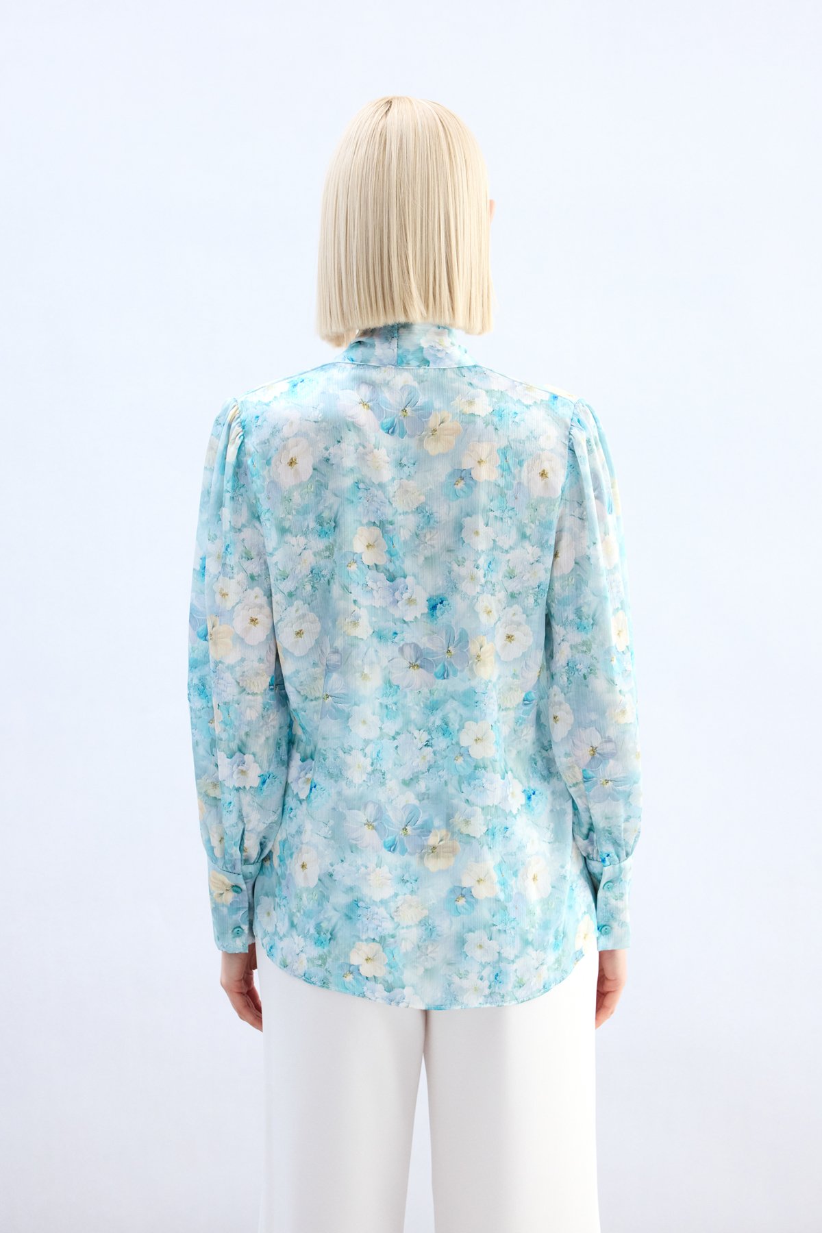 Çiçek Desenli Fularlı Gömlek - Mint