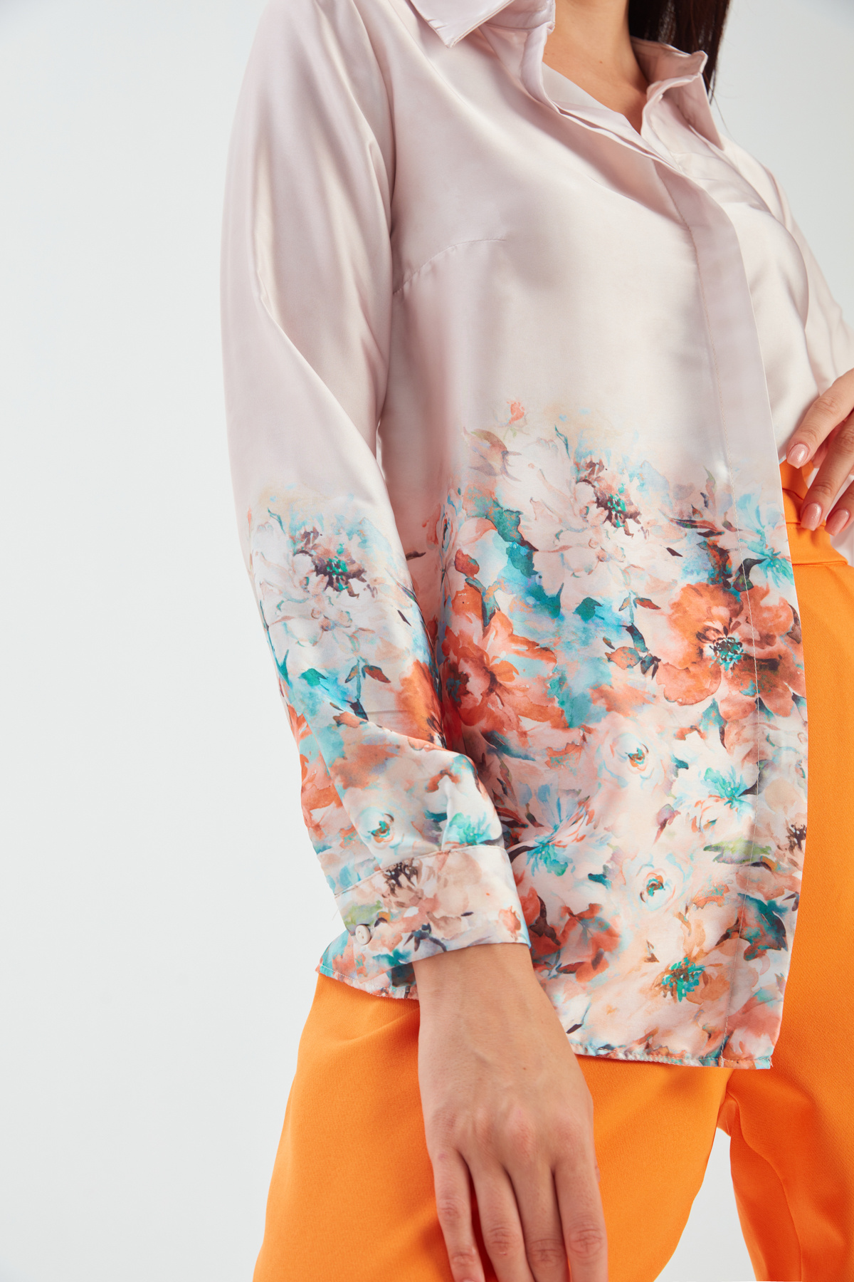 Çiçek Desenli Gömlek - BEJ