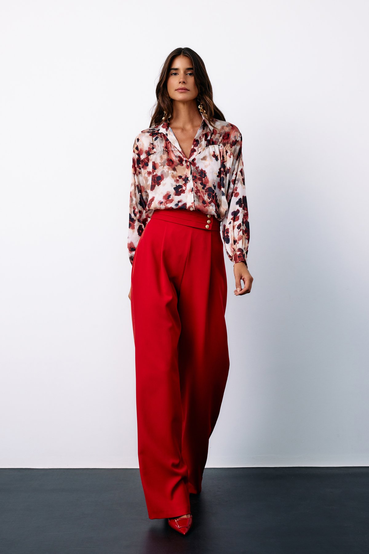 Çiçek Desenli Gömlek - BORDO