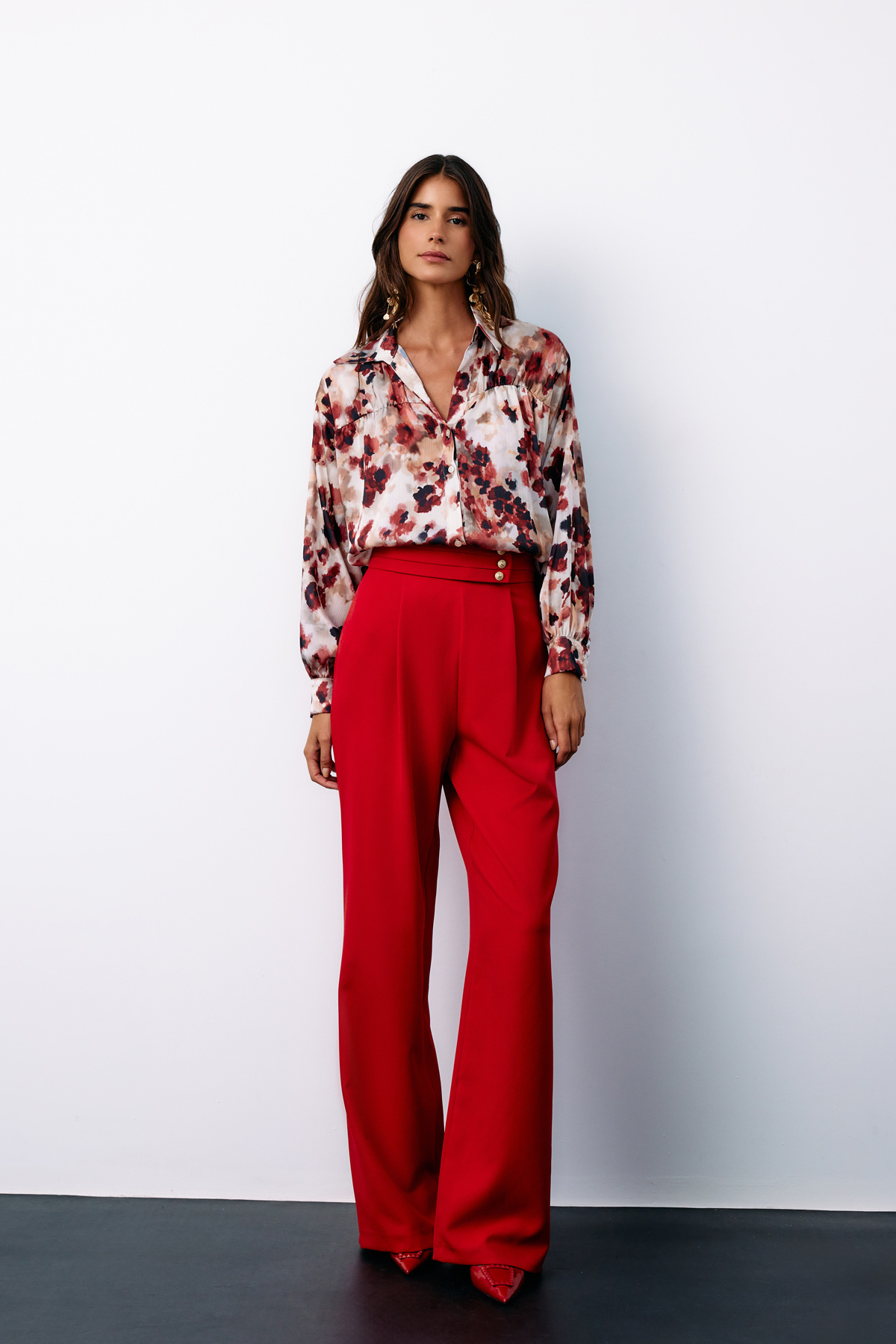 Çiçek Desenli Gömlek - BORDO