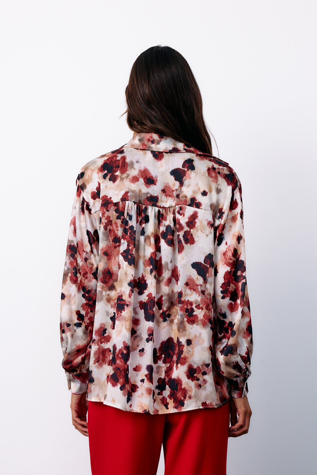 Çiçek Desenli Gömlek - BORDO