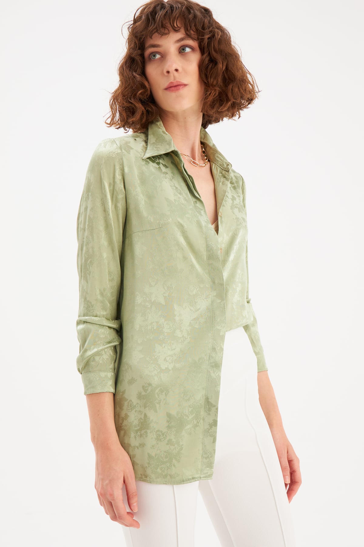 Floral Patterned Shirt - GREEN ALMOND
