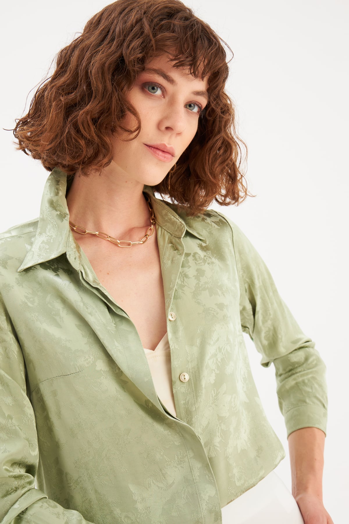 Floral Patterned Shirt - GREEN ALMOND
