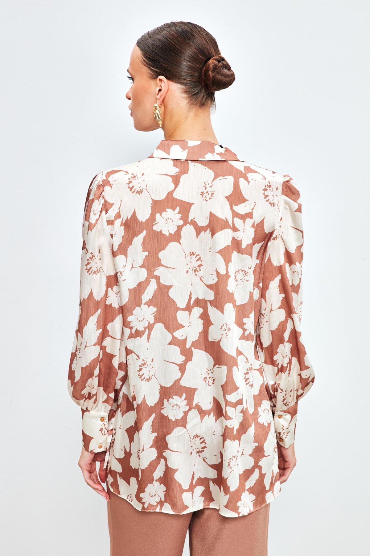 Çiçek Desenli Gömlek - CAMEL
