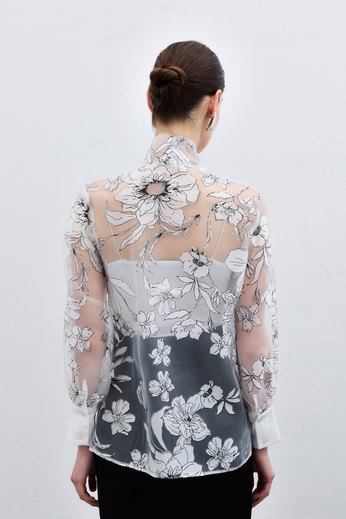 Çiçek Desenli Gömlek - Ekru