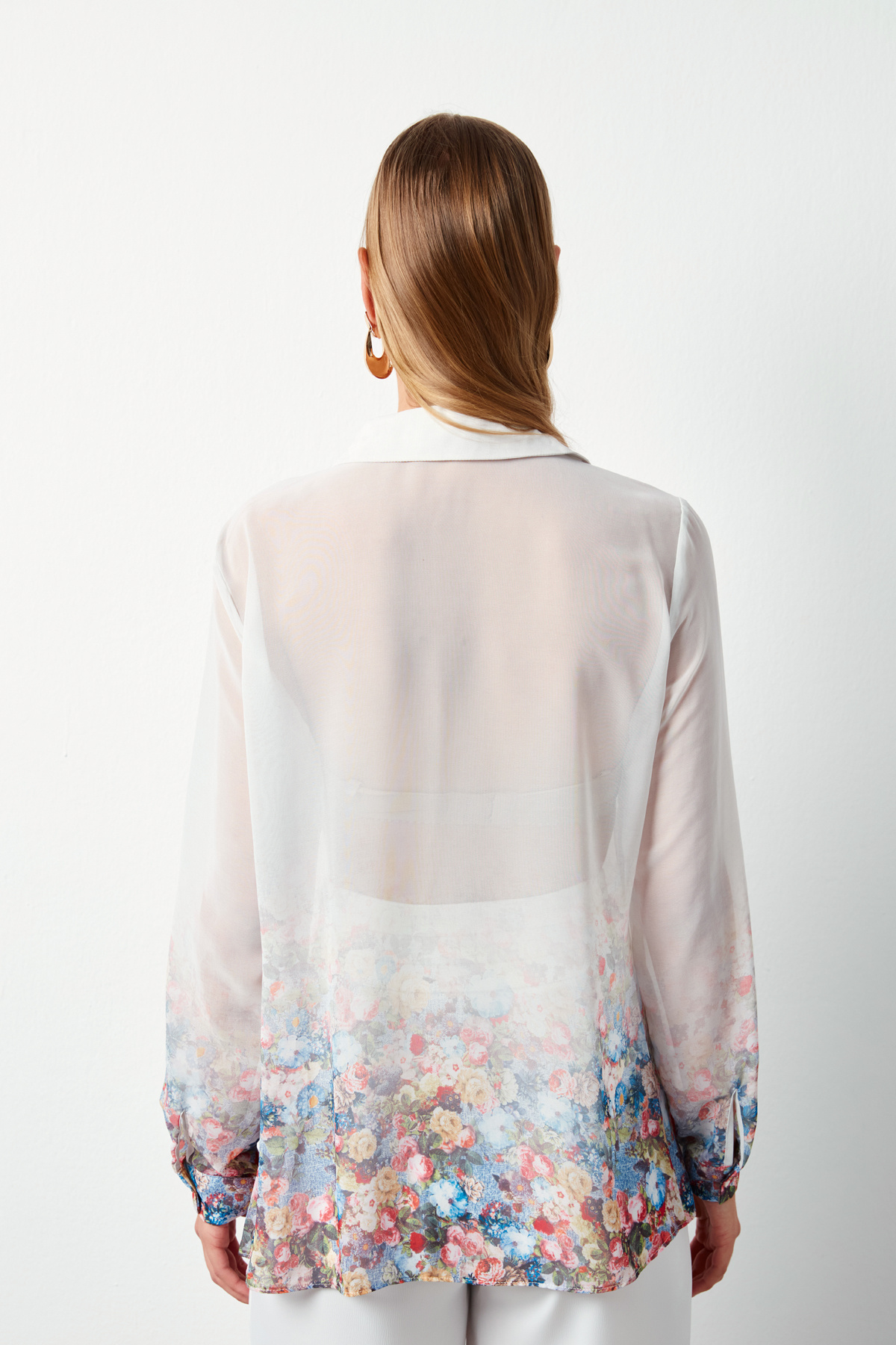 Çiçek Desenli Gömlek - EKRU