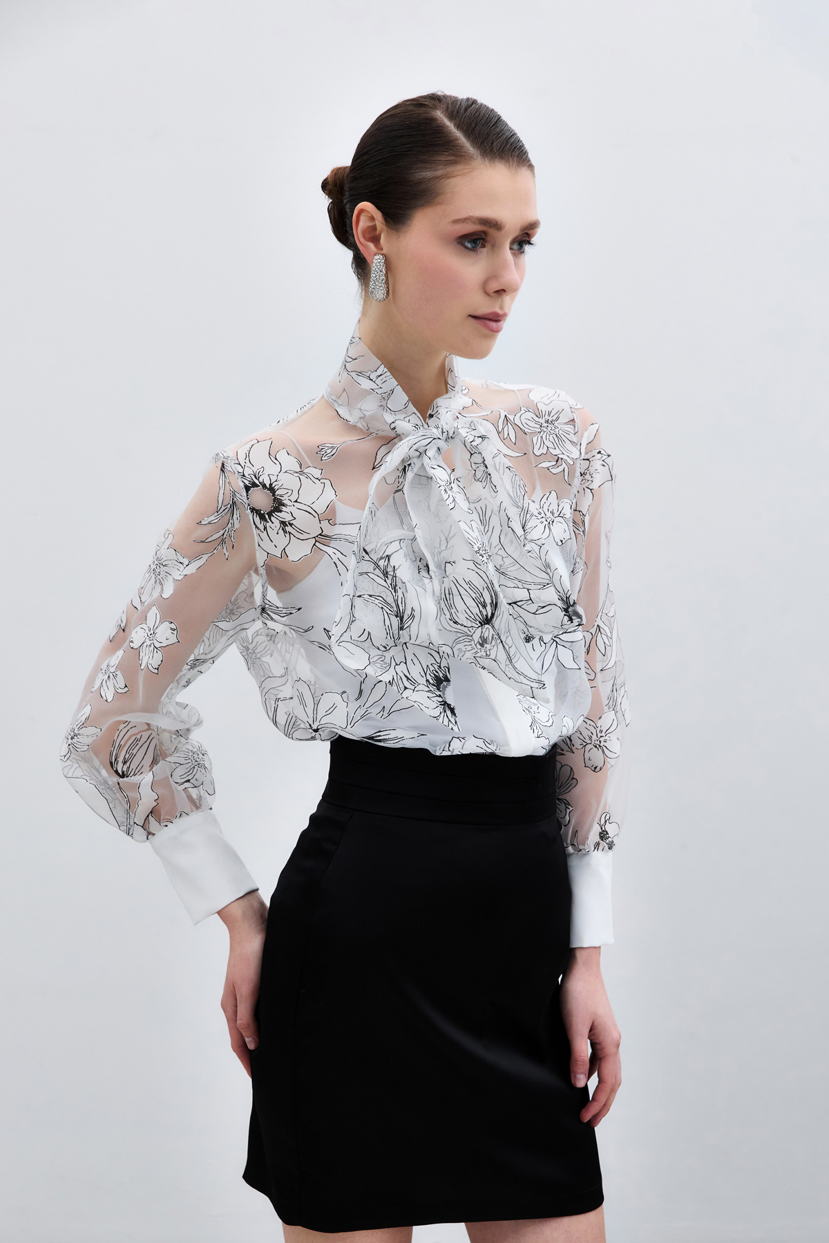 Çiçek Desenli Gömlek - Ekru