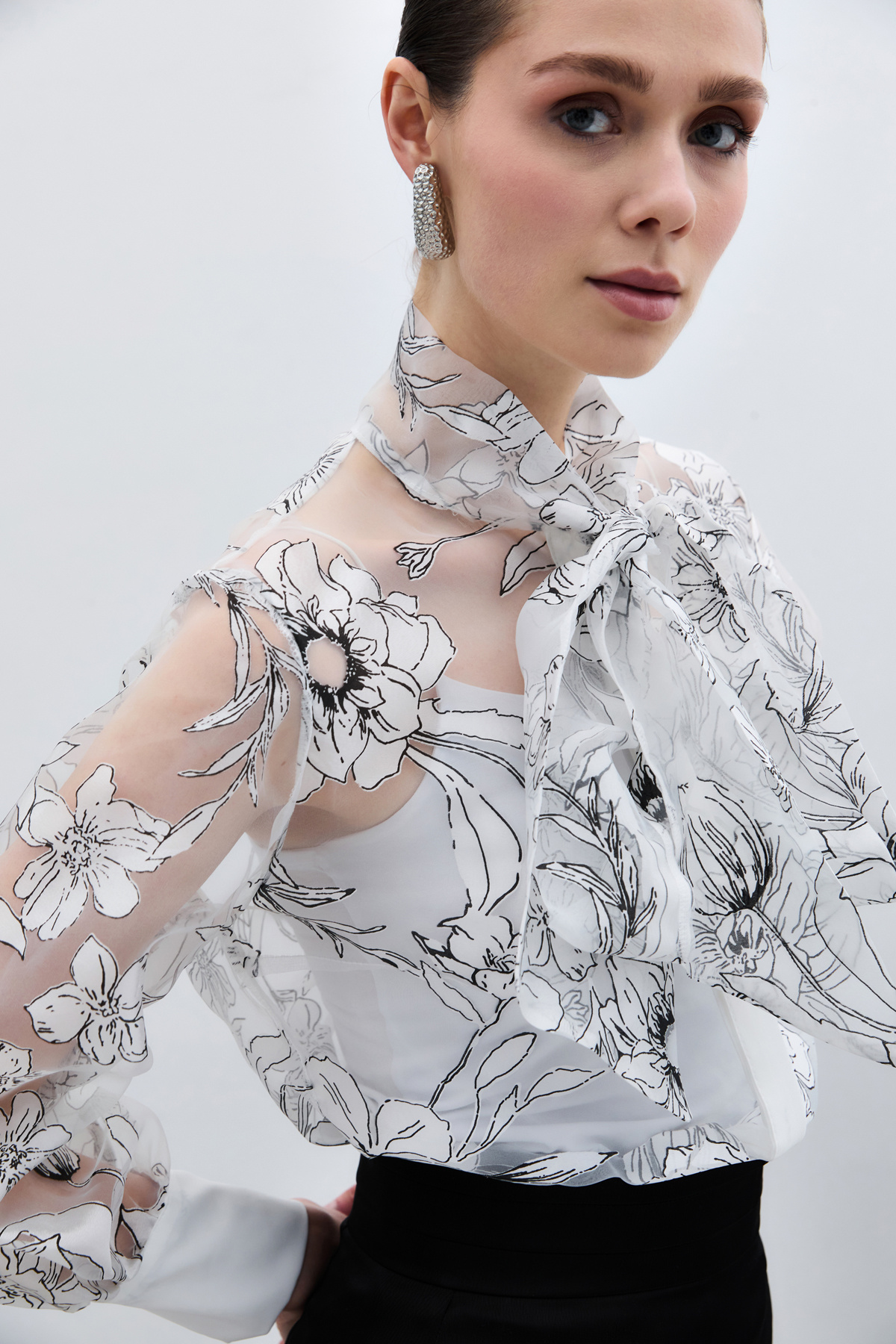 Çiçek Desenli Gömlek - Ekru