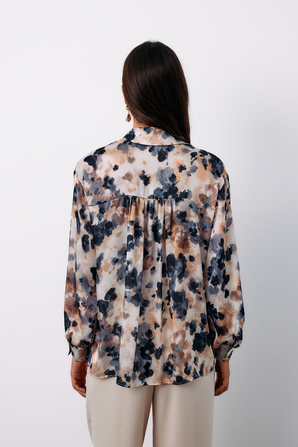 Çiçek Desenli Gömlek - GRİ