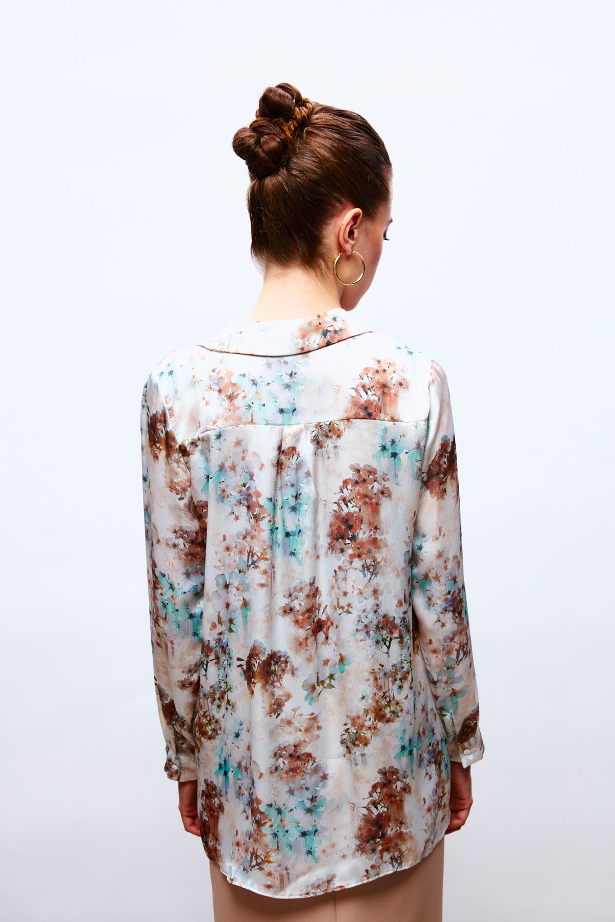 Çiçek Desenli Gömlek - KAHVE