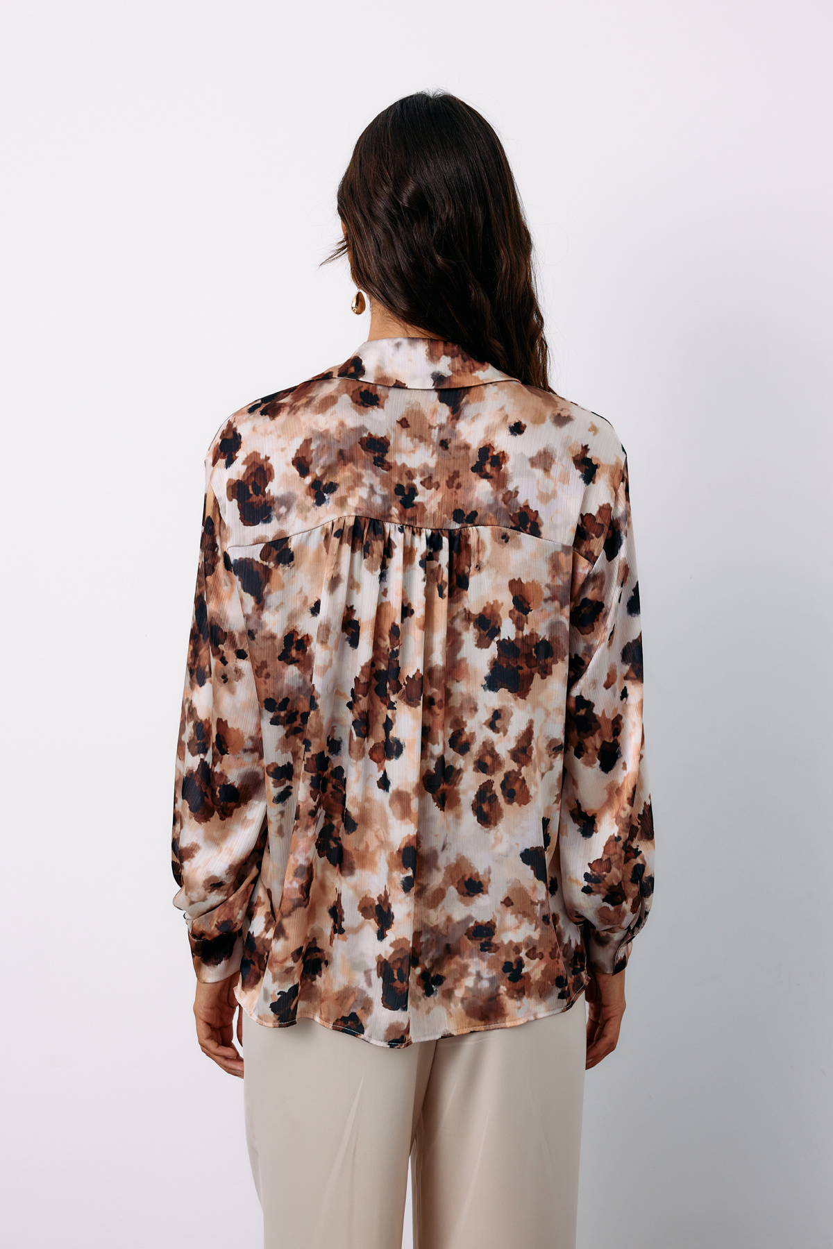 Çiçek Desenli Gömlek - KAHVE