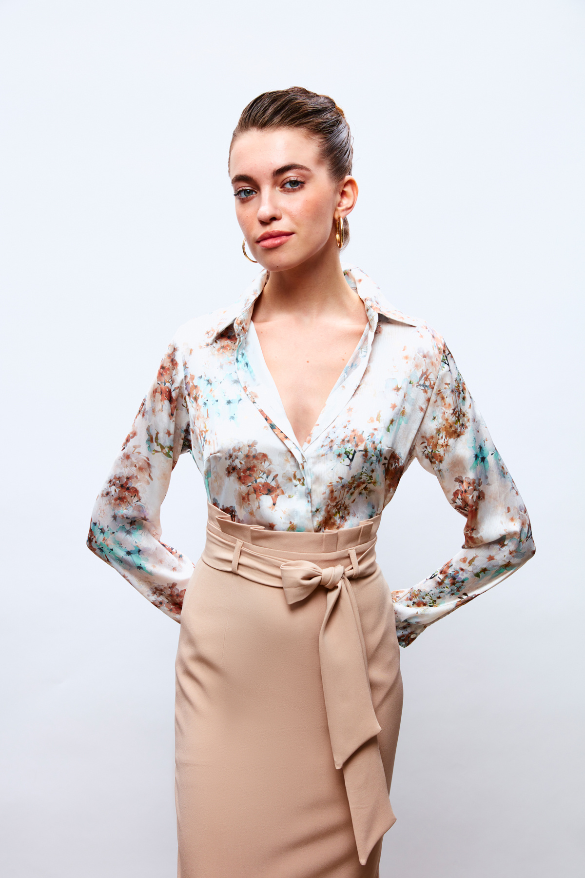 Çiçek Desenli Gömlek - KAHVE