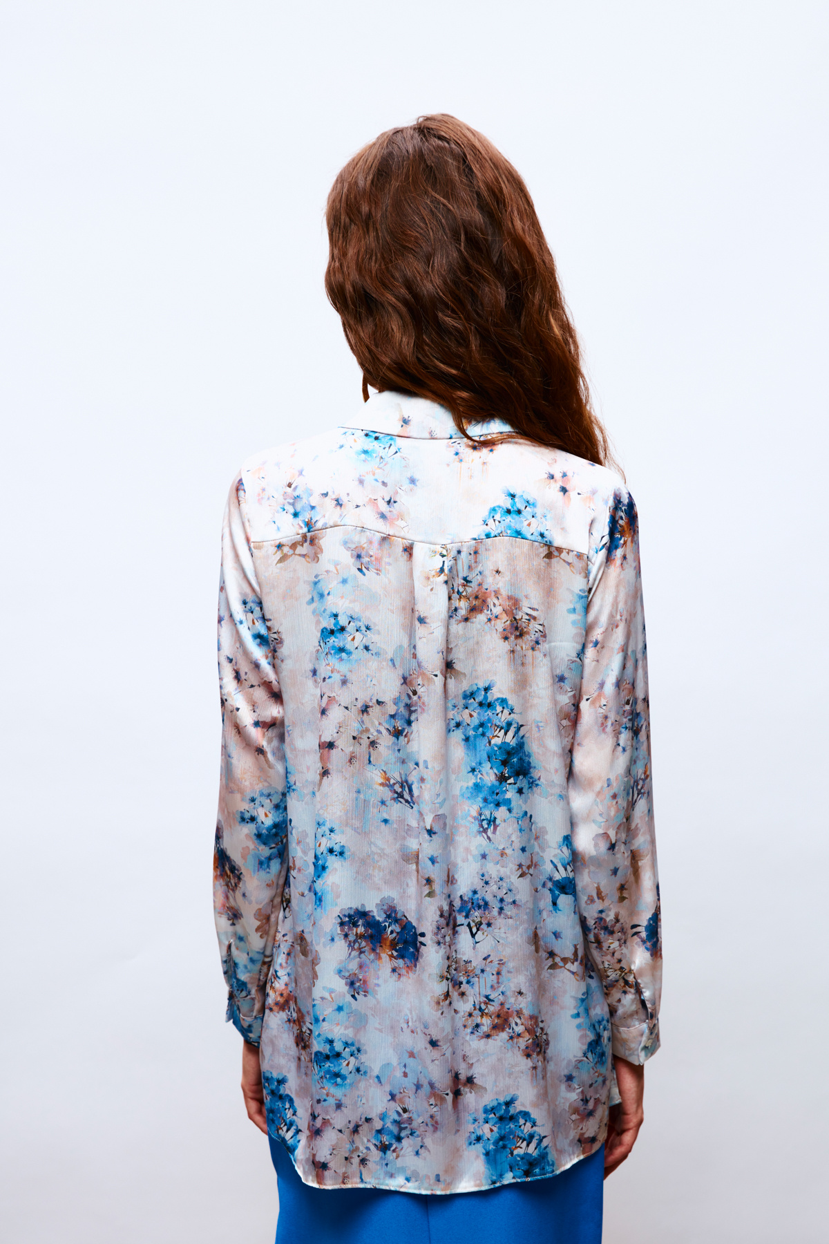 Çiçek Desenli Gömlek - MAVİ