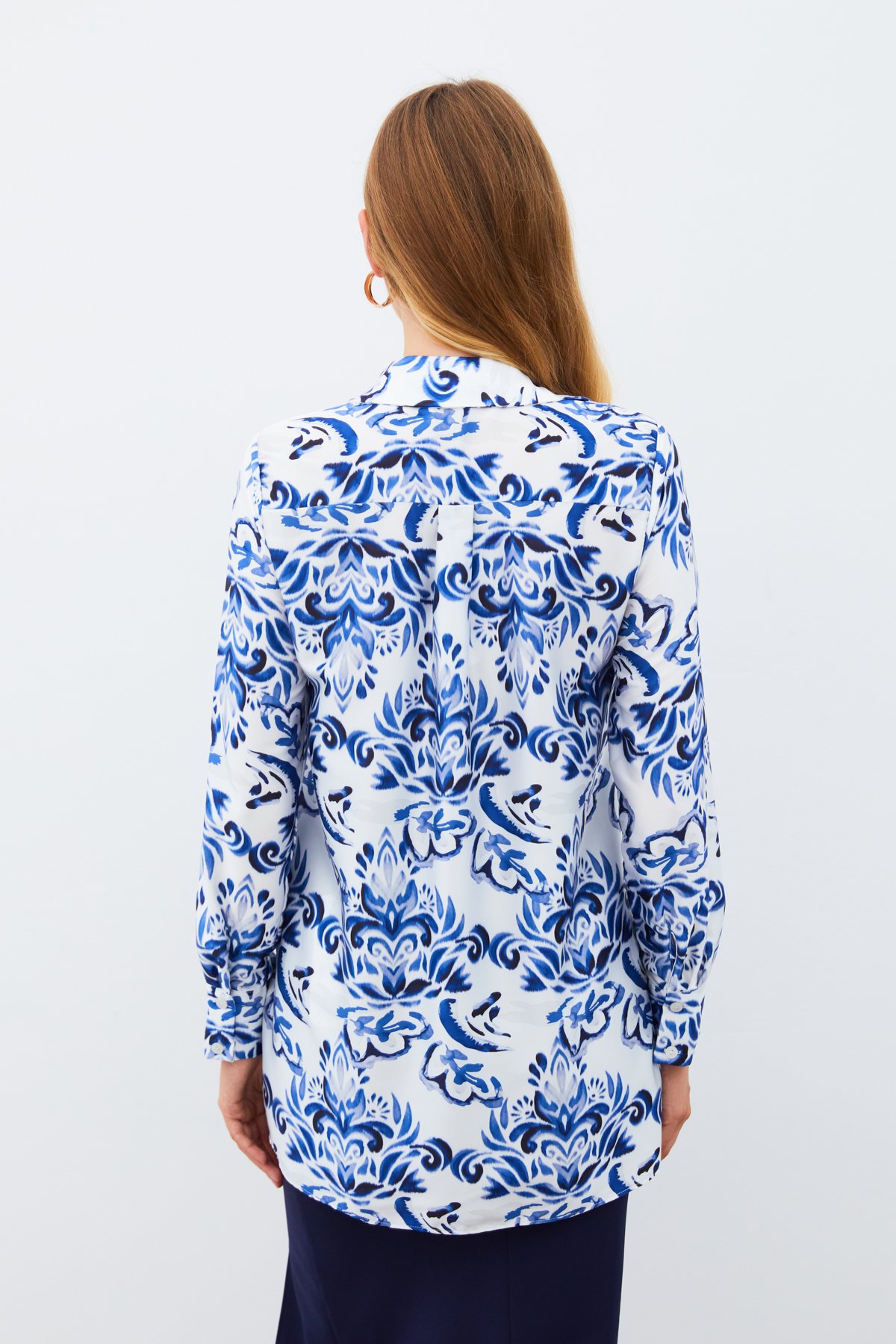 Çiçek Desenli Gömlek - SAX MAVİ