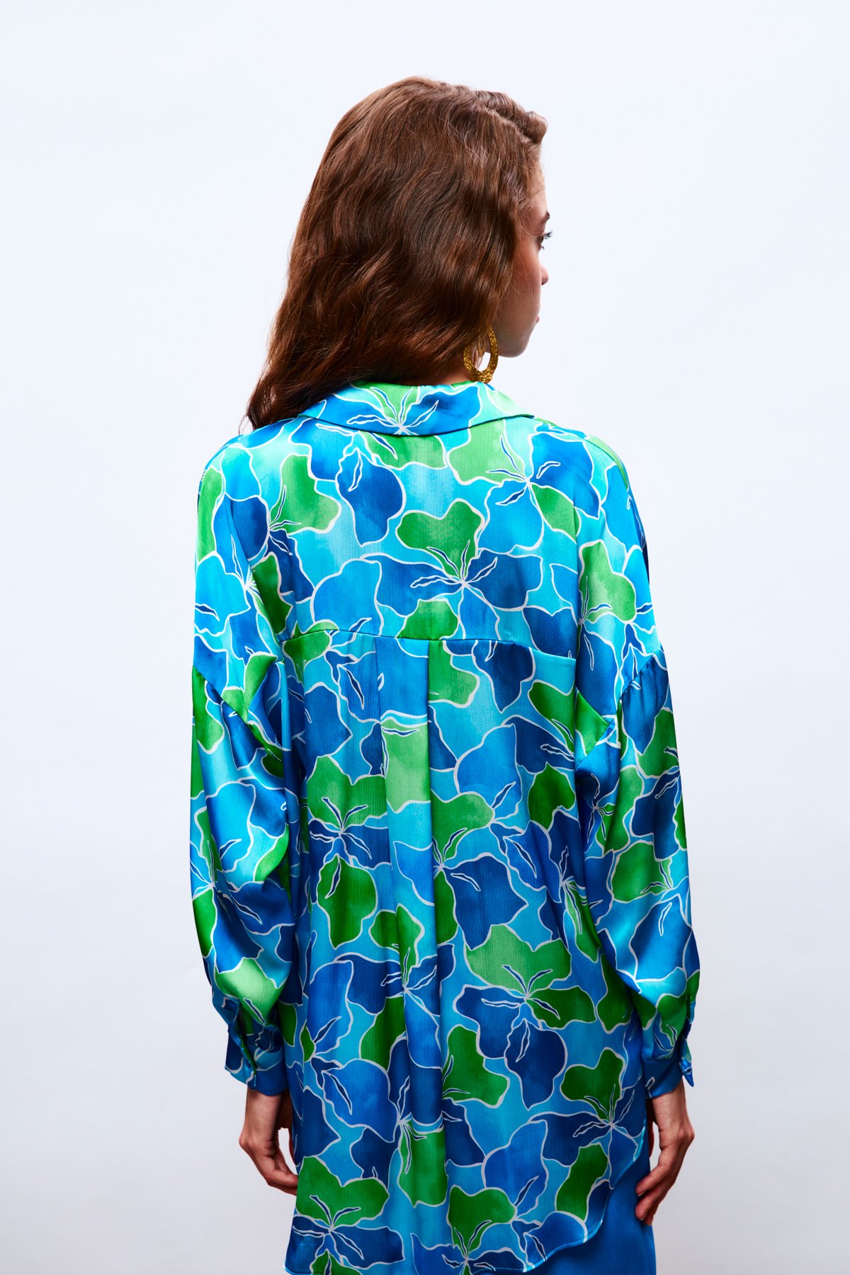 Çiçek Desenli Salaş Gömlek - LACİVERT-YEŞİL